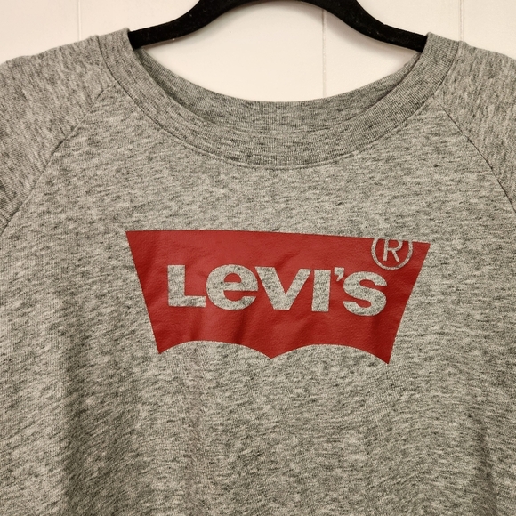 Levis Relaxed Fit Logo Crew Pullover Sweatshirt Womens Size XL Gray Red Casual - Picture 3 of 7